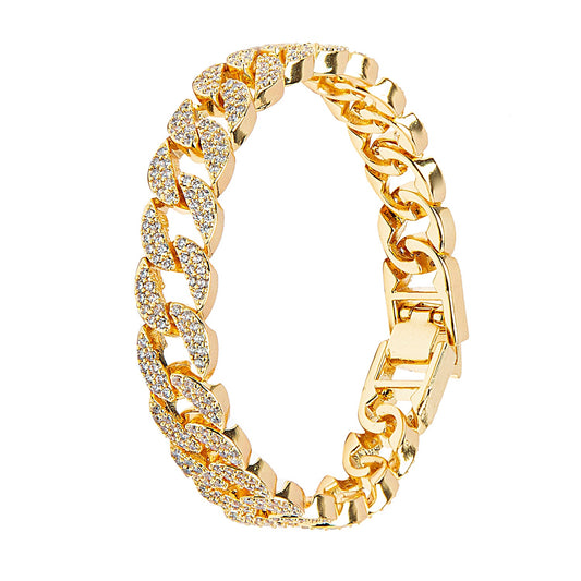 CZ and Crystal Studded Gold Plated Designer Stylish Cuban-Figaro Link Chain Bracelet for Women (MD_3276_G)