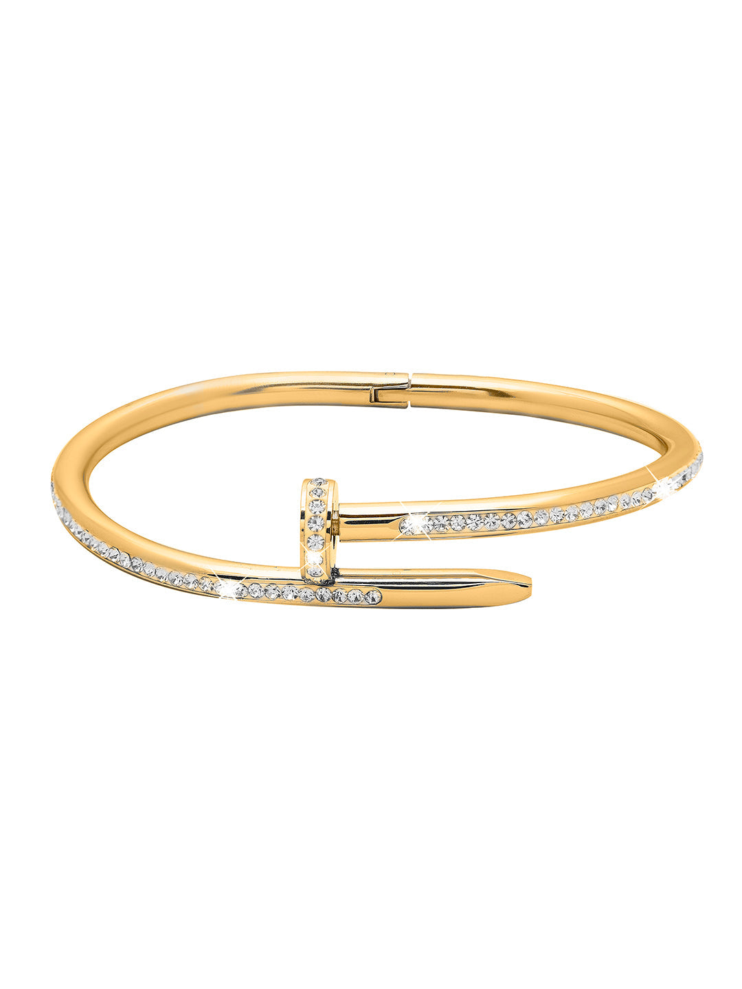 Gold Plated Valentine Special Hammer-Nail CZ Zircon Studded Lovers Bangle Bracelet for Women MD_3279_G
