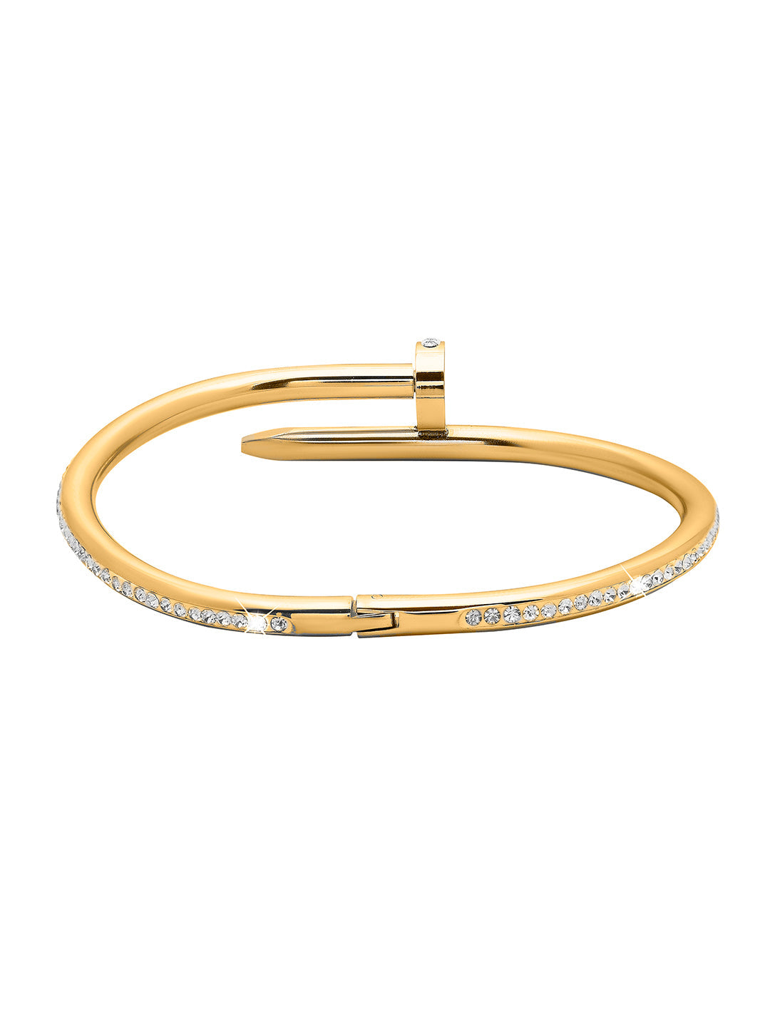 Gold Plated Valentine Special Hammer-Nail CZ Zircon Studded Lovers Bangle Bracelet for Women MD_3279_G