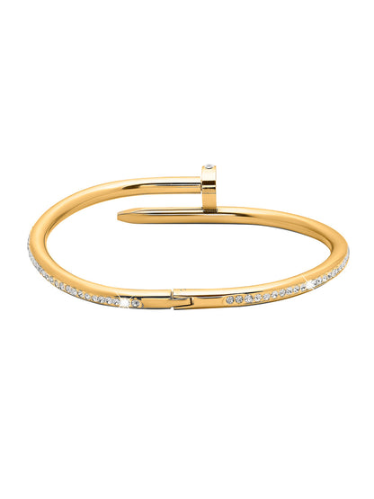 Gold Plated Valentine Special Hammer-Nail CZ Zircon Studded Lovers Bangle Bracelet for Women MD_3279_G