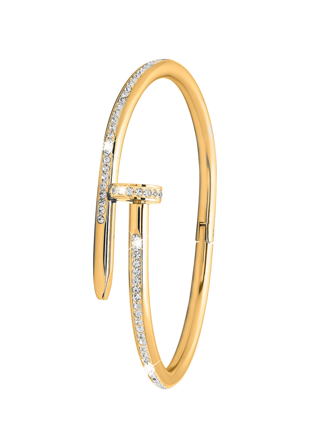 Gold Plated Valentine Special Hammer-Nail CZ Zircon Studded Lovers Bangle Bracelet for Women MD_3279_G