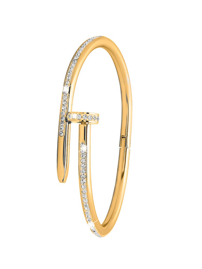 Gold Plated Valentine Special Hammer-Nail CZ Zircon Studded Lovers Bangle Bracelet for Women MD_3279_G