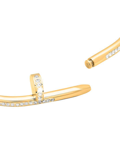 Gold Plated Valentine Special Hammer-Nail CZ Zircon Studded Lovers Bangle Bracelet for Women MD_3279_G