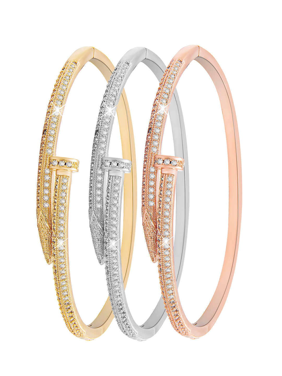 Valentine Special Lovers Bangle Bracelet for Women (Pack of 3) (Rose Gold, Gold, Silver) Plated MD_3283