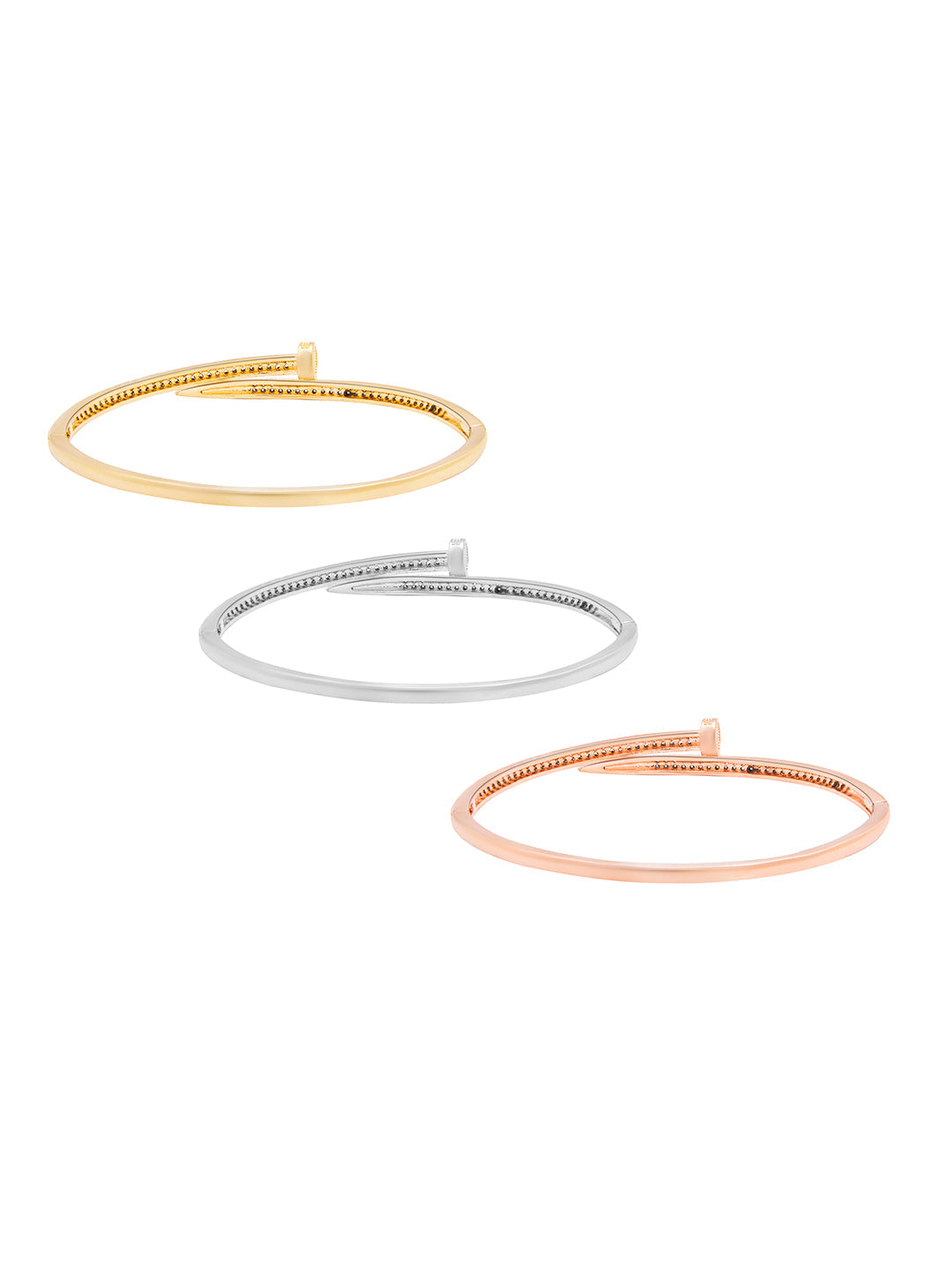 Valentine Special Lovers Bangle Bracelet for Women (Pack of 3) (Rose Gold, Gold, Silver) Plated MD_3283