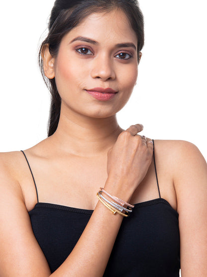 Valentine Special Lovers Bangle Bracelet for Women (Pack of 3) (Rose Gold, Gold, Silver) Plated MD_3283