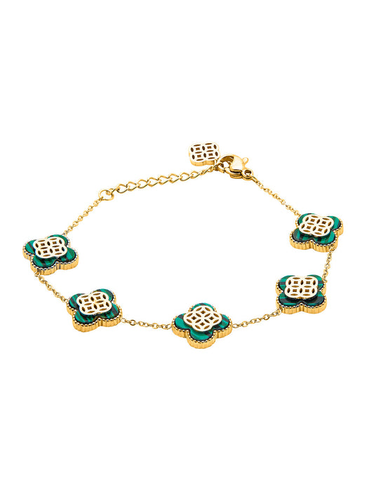 Gold Plated Long Chain Alhambra Clover Bracelet For Girls, Teens & Women MD_3285_G