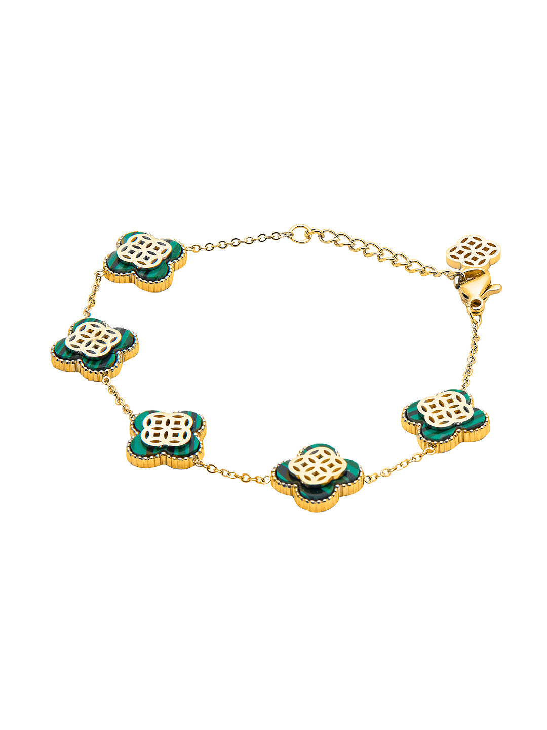 Gold Plated Long Chain Alhambra Clover Bracelet For Girls, Teens & Women MD_3285_G