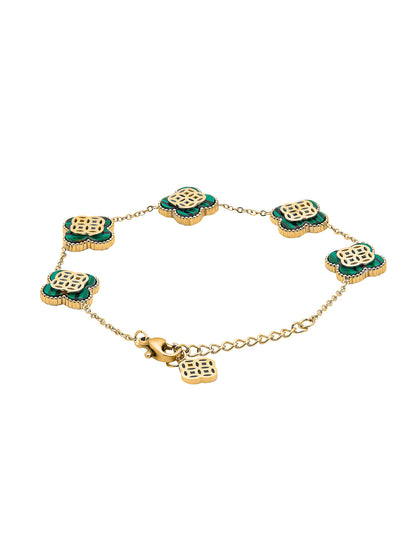 Gold Plated Long Chain Alhambra Clover Bracelet For Girls, Teens & Women MD_3285_G