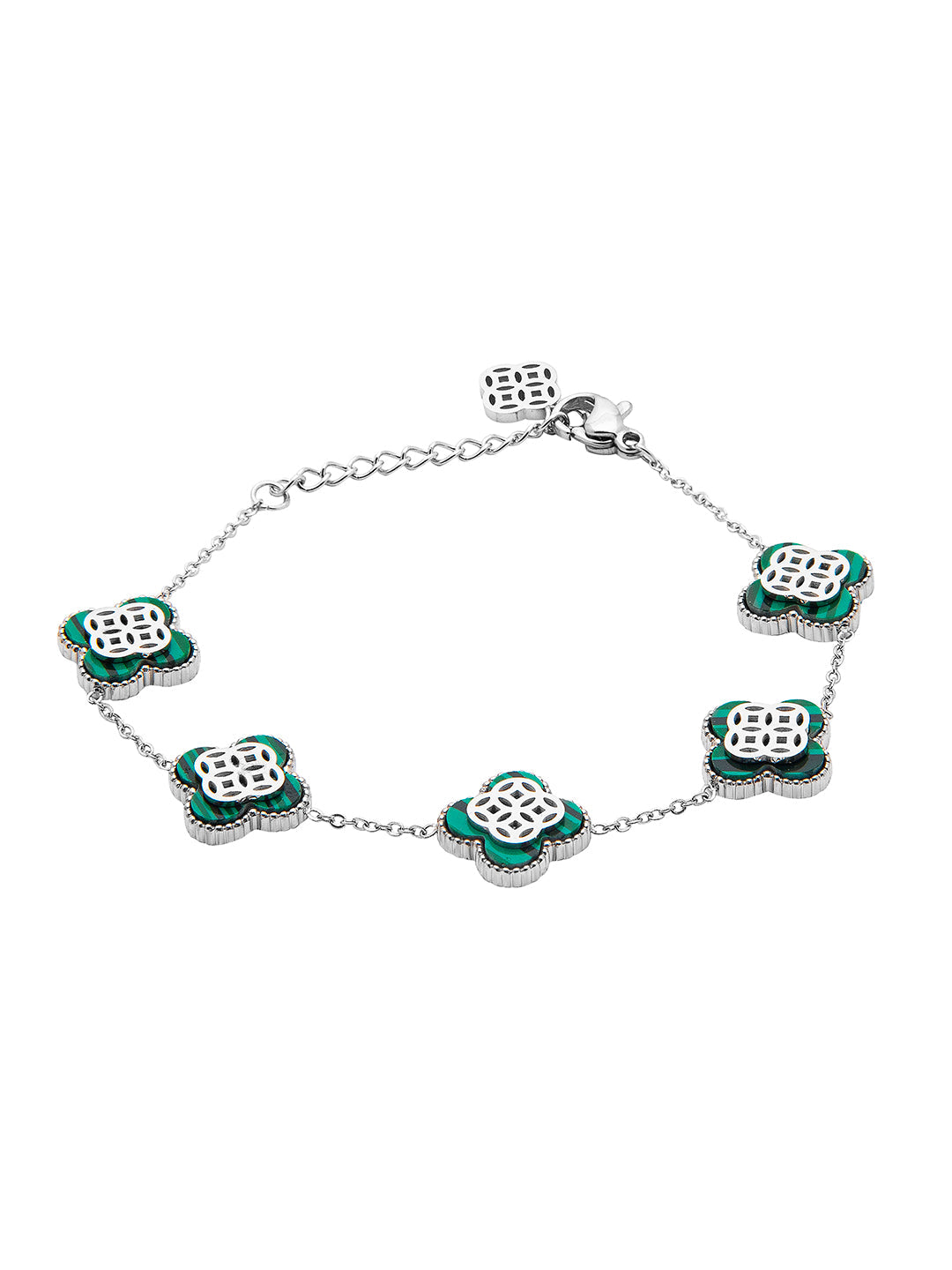 Silver Plated Long Chain Alhambra Clover Bracelet For Girls, Teens & Women MD_3285_S