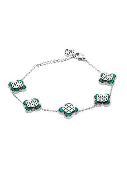 Silver Plated Long Chain Alhambra Clover Bracelet For Girls, Teens & Women MD_3285_S
