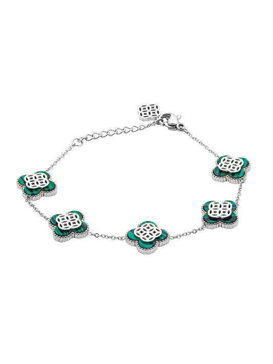 Silver Plated Long Chain Alhambra Clover Bracelet For Girls, Teens & Women MD_3285_S