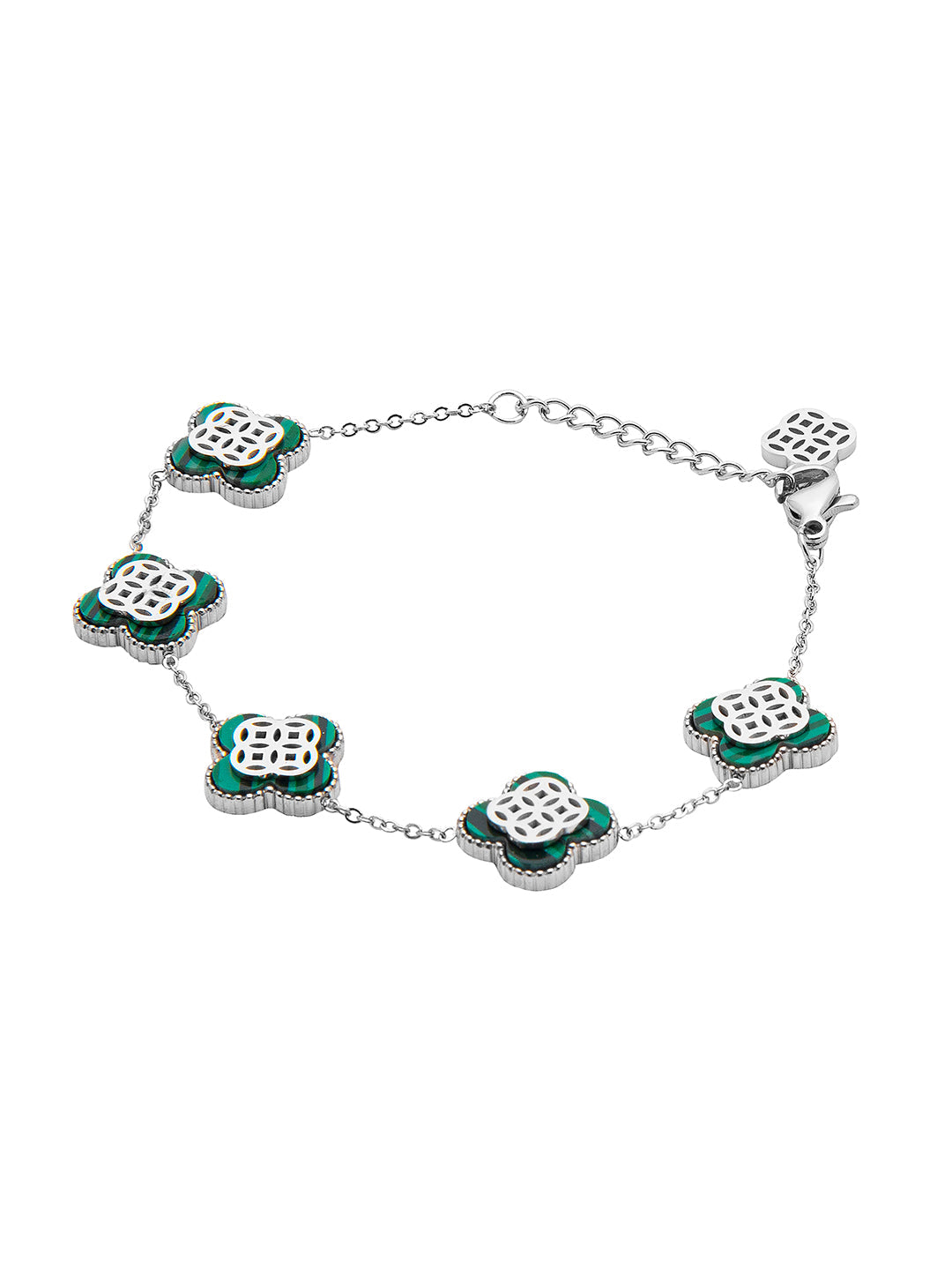 Silver Plated Long Chain Alhambra Clover Bracelet For Girls, Teens & Women MD_3285_S