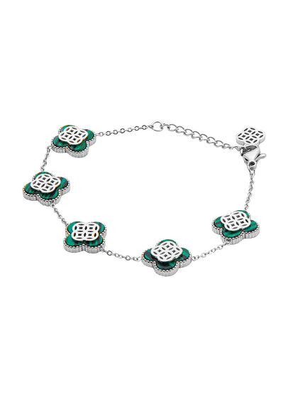 Silver Plated Long Chain Alhambra Clover Bracelet For Girls, Teens & Women MD_3285_S