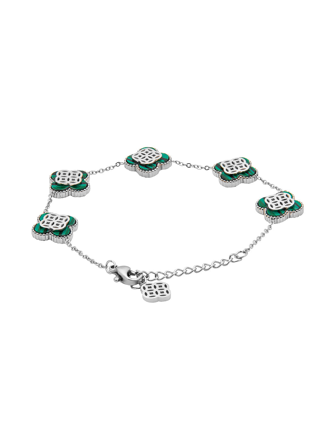 Silver Plated Long Chain Alhambra Clover Bracelet For Girls, Teens & Women MD_3285_S