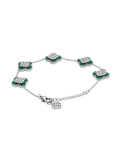Silver Plated Long Chain Alhambra Clover Bracelet For Girls, Teens & Women MD_3285_S