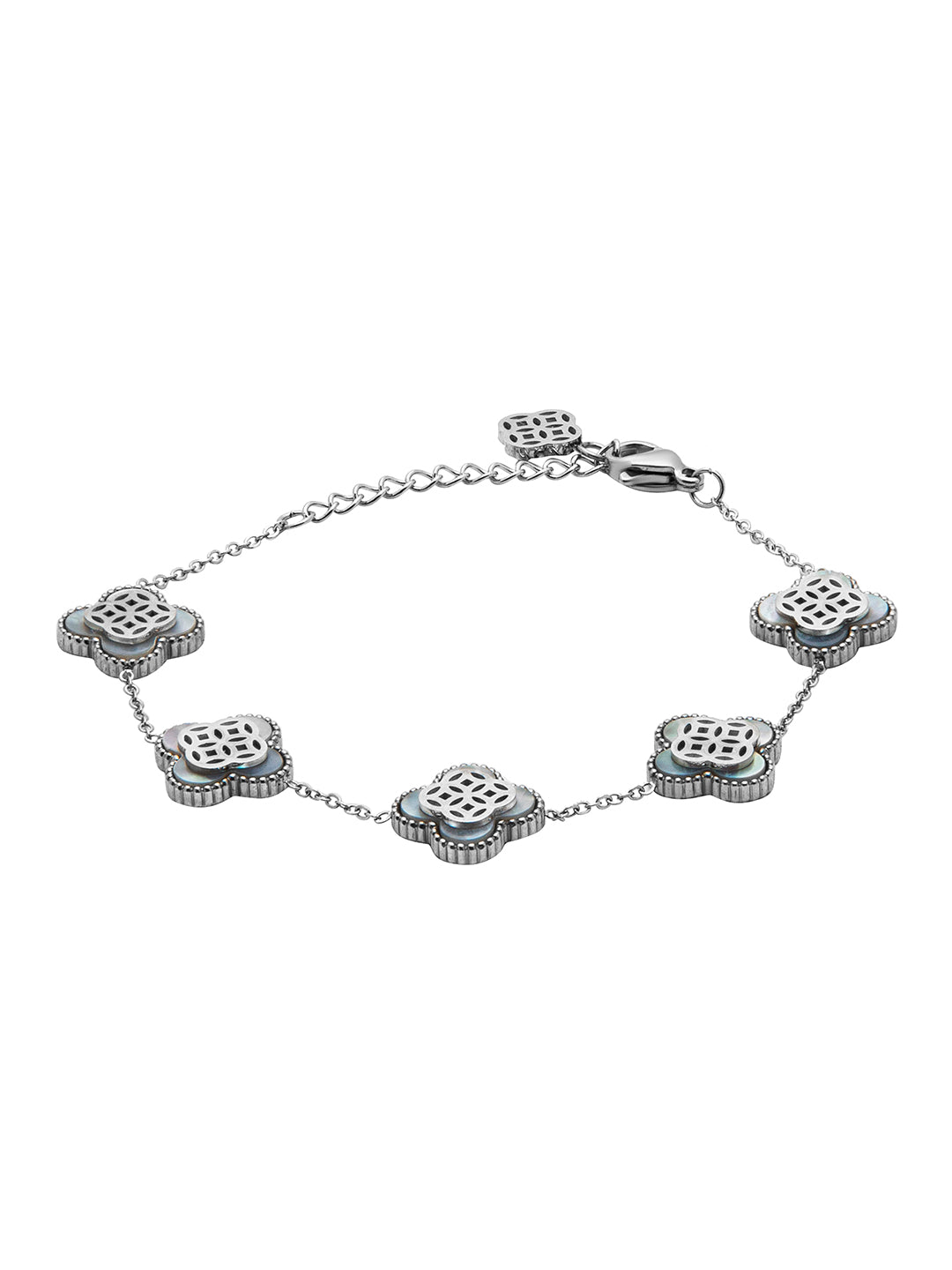 White Plated Long Chain Alhambra Clover Bracelet For Girls, Teens & Women MD_3285_W