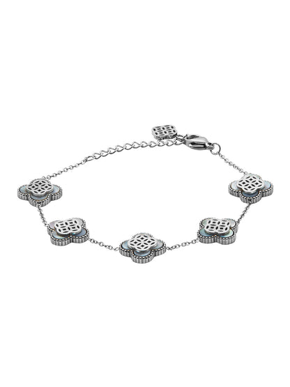 White Plated Long Chain Alhambra Clover Bracelet For Girls, Teens & Women MD_3285_W