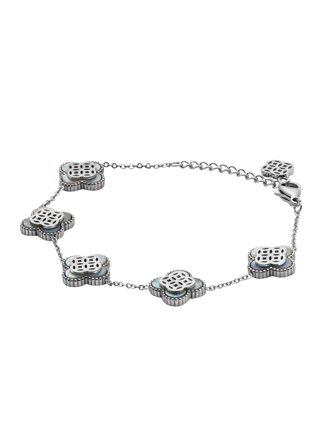 White Plated Long Chain Alhambra Clover Bracelet For Girls, Teens & Women MD_3285_W