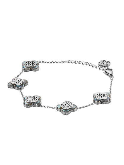 White Plated Long Chain Alhambra Clover Bracelet For Girls, Teens & Women MD_3285_W