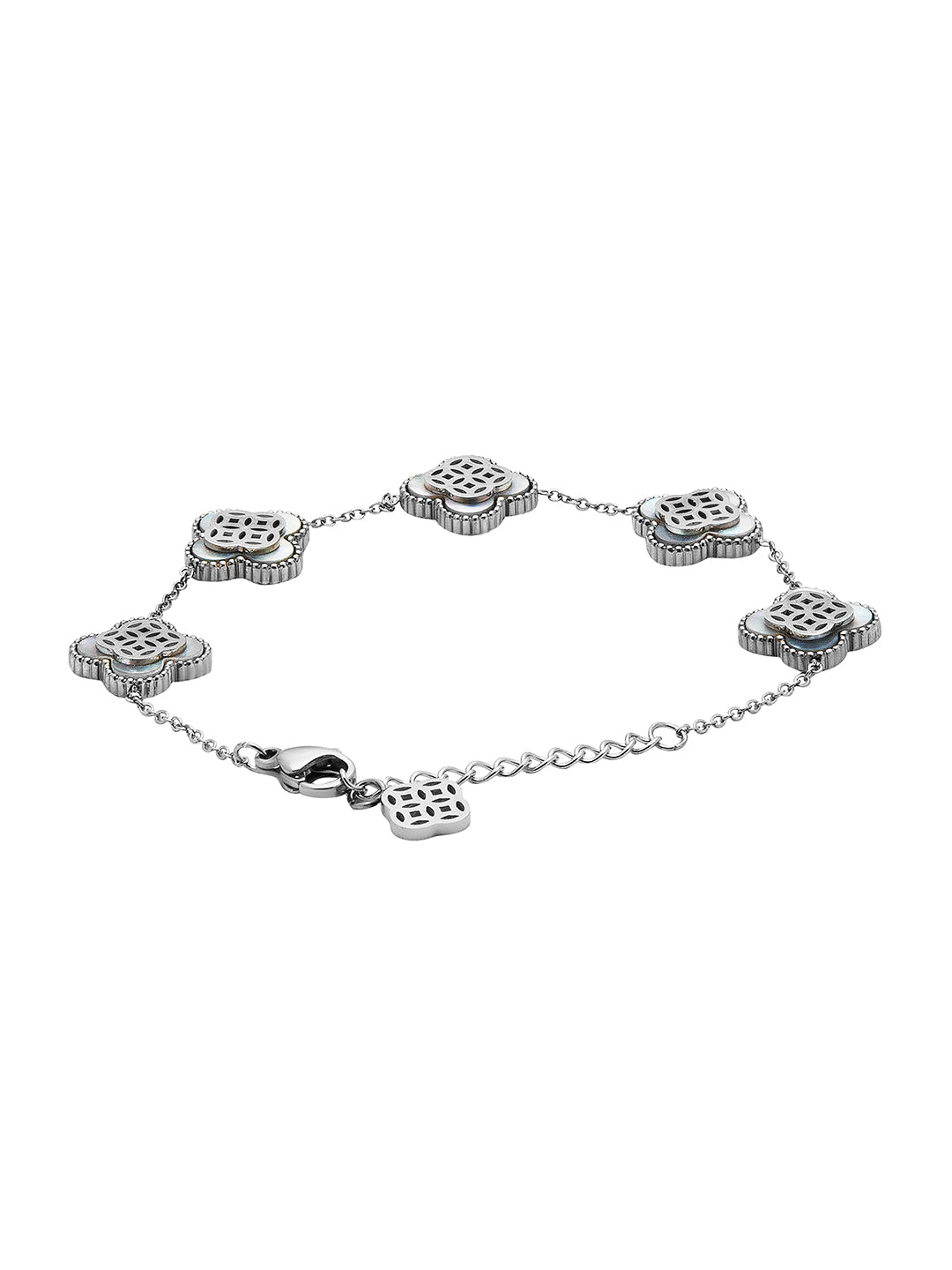 White Plated Long Chain Alhambra Clover Bracelet For Girls, Teens & Women MD_3285_W