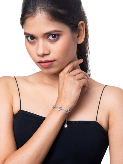 White Plated Long Chain Alhambra Clover Bracelet For Girls, Teens & Women MD_3285_W