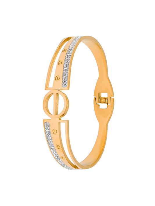 MOONDUST Gold Plated CZ and Crystal Studded Western Style Freesize Bracelet Bangle for Women (MD_3286_G)