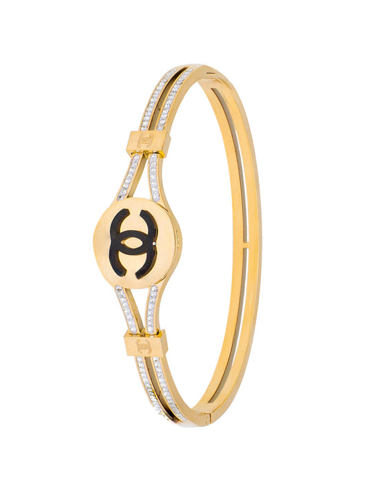 MOONDUST Gold Plated CZ and Crystal Studded Western Style Freesize Bracelet Bangle for Women (MD_3287_G)