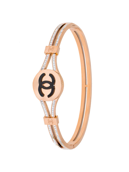 MOONDUST Rose Gold Plated CZ and Crystal Studded Western Style Freesize Bracelet Bangle for Women (MD_3287_RG)