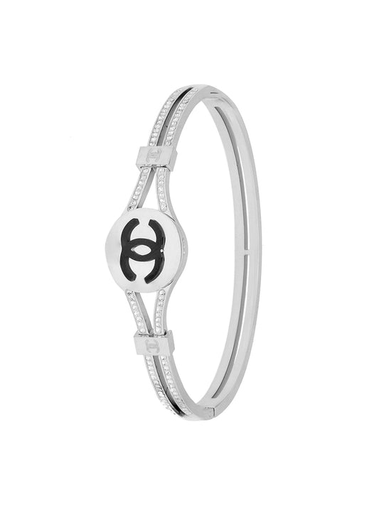 MOONDUST Silver Rhodium Plated CZ and Crystal Studded Western Style Freesize Bracelet Bangle for Women (MD_3287_S)