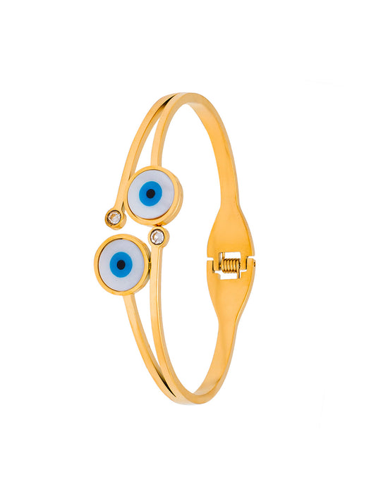 MOONDUST Gold Plated CZ and Crystal Studded Western Evil eye Style Freesize Bracelet Bangle for Women (MD_3288_G)