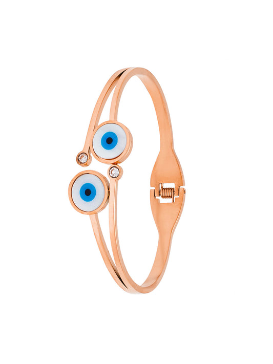 MOONDUST Rose Gold Plated CZ and Crystal Studded Western Evil eye Style Freesize Bracelet Bangle for Women (MD_3288_RG)