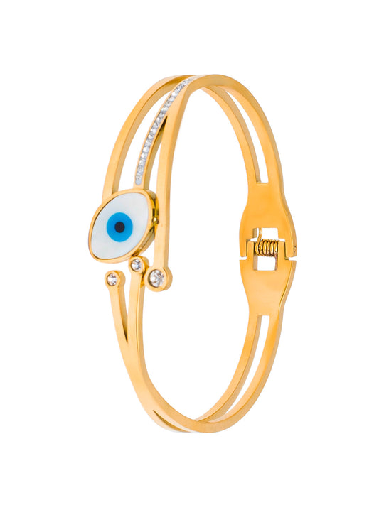 MOONDUST Gold Plated CZ and Crystal Studded Western Evil eye Style Freesize Bracelet Bangle for Women (MD_3289_G)