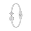 MOONDUST Silver Rhodium Plated White (Mother of Pearl) CZ and Crystal Studded Western Style Freesize Bracelet Bangle for Women (MD_3290_S)