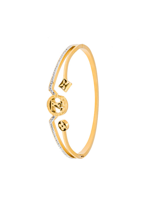 MOONDUST Gold Plated CZ and Crystal Studded Western Style Freesize Bracelet Bangle for Women (MD_3291_G)