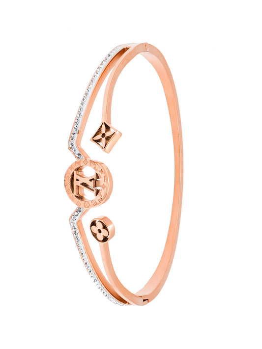 MOONDUST Rose Gold Plated CZ and Crystal Studded Western Style Freesize Bracelet Bangle for Women (MD_3291_RG)