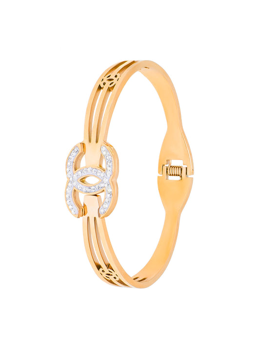 MOONDUST Gold Plated CZ and Crystal Studded Western Style Freesize Bracelet Bangle for Women (MD_3293_G)