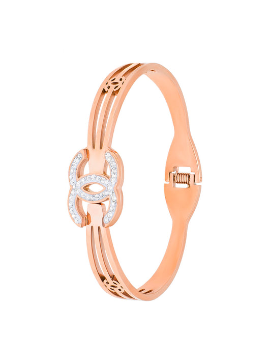 MOONDUST Rose Gold Plated CZ and Crystal Studded Western Style Freesize Bracelet Bangle for Women (MD_3293_RG)