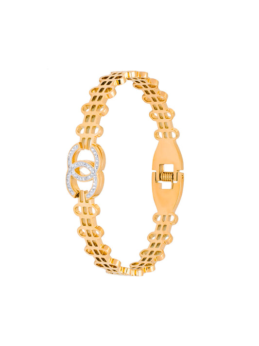 MOONDUST Gold Plated CZ and Crystal Studded Western Style Freesize Bracelet Bangle for Women (MD_3295_G)