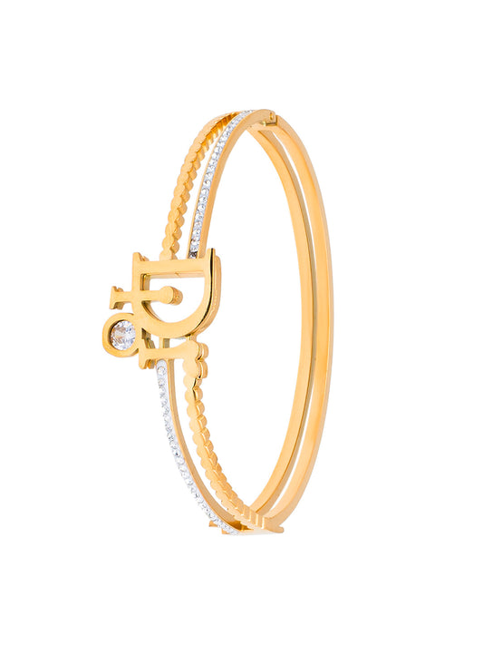 MOONDUST Gold Plated CZ and Crystal Studded Western Style Freesize Bracelet Bangle for Women (MD_3296_G)