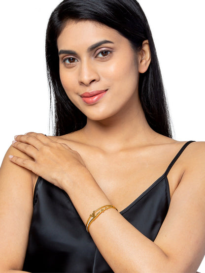 MOONDUST Gold Plated CZ and Crystal Studded Western Style Freesize Bracelet Bangle for Women (MD_3297_G)