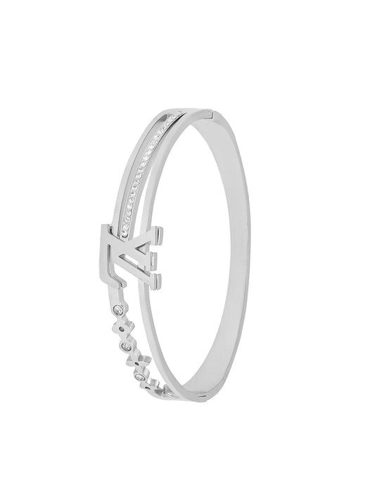 MOONDUST Silver Rhodium Plated CZ and Crystal Studded Western Style Freesize Bracelet Bangle for Women (MD_3297_S)