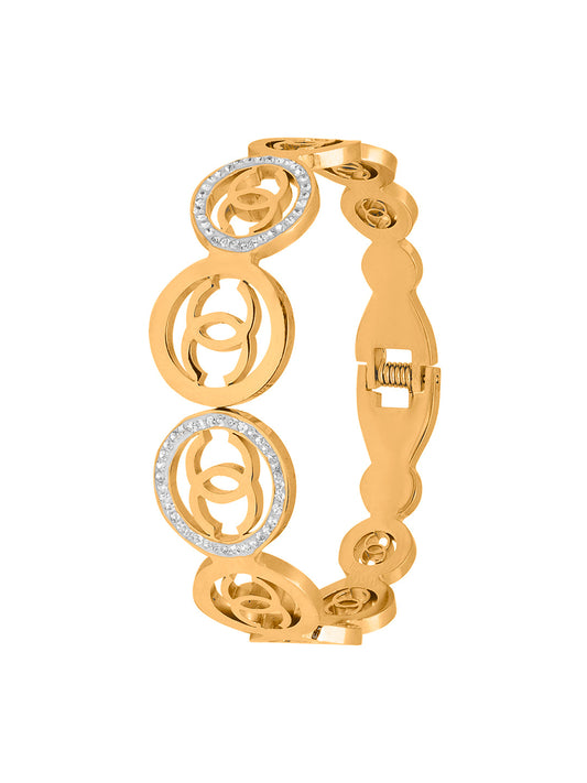 MOONDUST Gold Plated CZ and Crystal Studded Western Style Freesize Bracelet Bangle for Women (MD_3298_G)