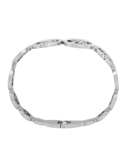 MOONDUST Silver Rhodium Plated CZ and Crystal Studded Western Style Freesize Bracelet Bangle for Women (MD_3299_S)