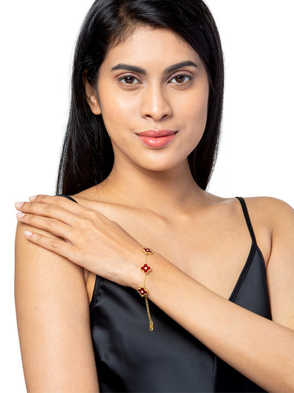 MOONDUST Gold Plated Flower Clover CZ and Crystal Studded Western Style Freesize Bracelet Bangle for Women (MD_3302_R)