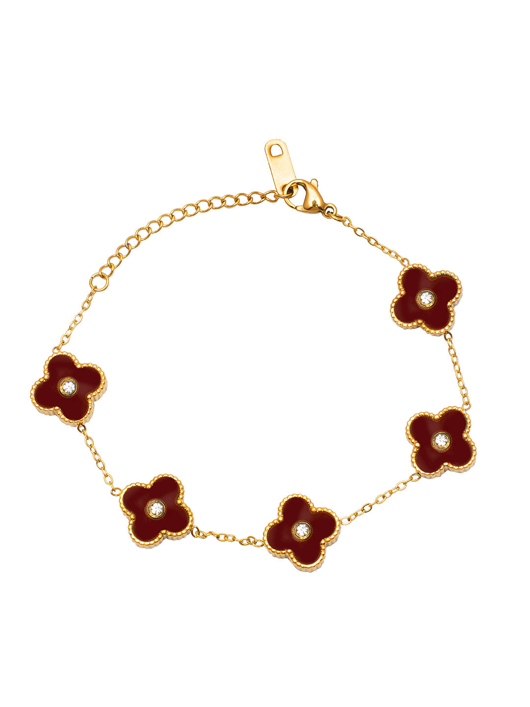 MOONDUST Gold Plated Flower Clover CZ and Crystal Studded Western Style Freesize Bracelet Bangle for Women (MD_3302_R)