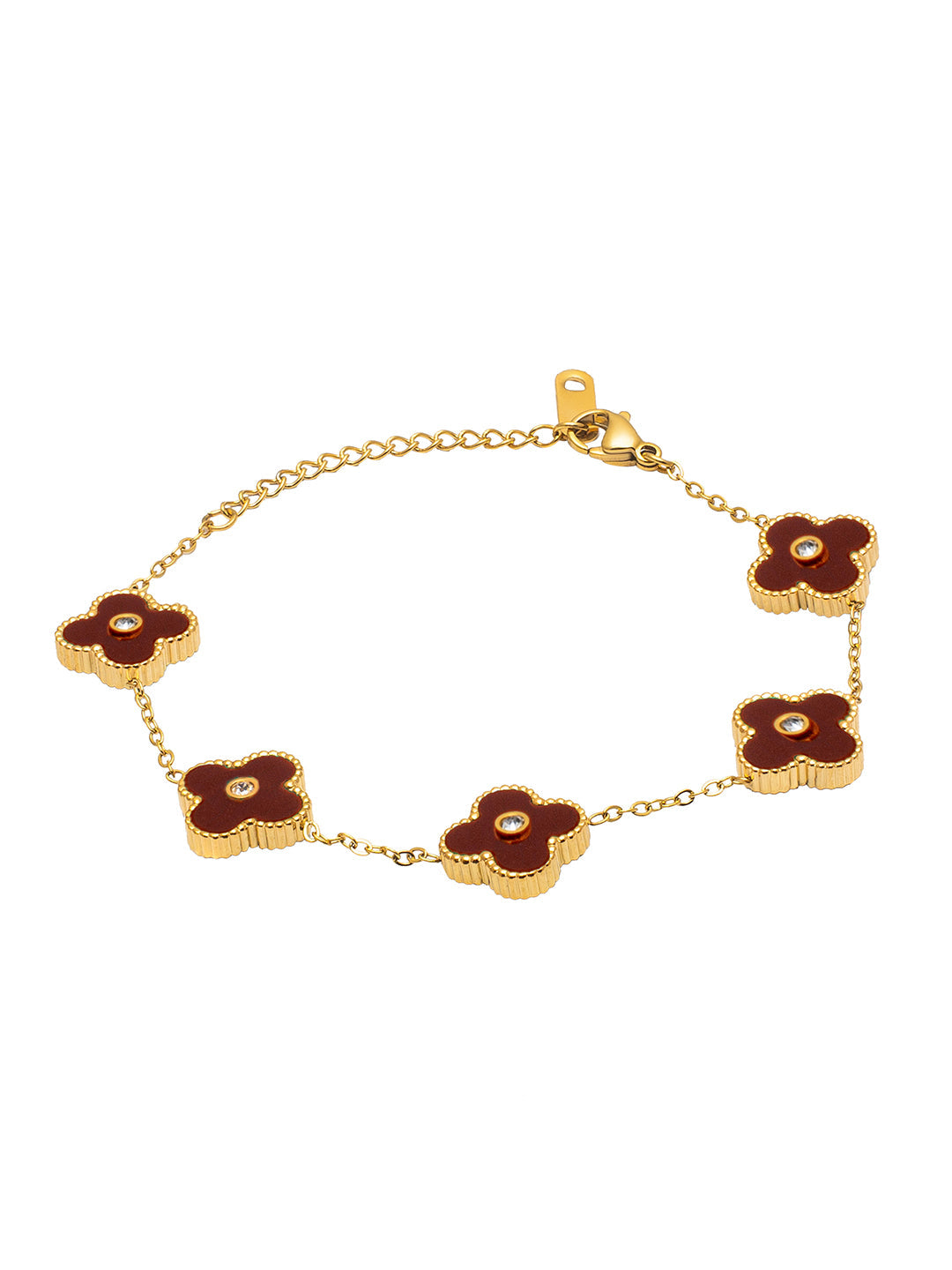 MOONDUST Gold Plated Flower Clover CZ and Crystal Studded Western Style Freesize Bracelet Bangle for Women (MD_3302_R)