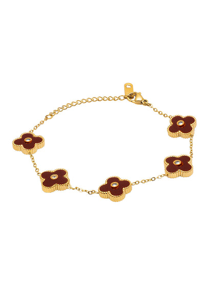 MOONDUST Gold Plated Flower Clover CZ and Crystal Studded Western Style Freesize Bracelet Bangle for Women (MD_3302_R)