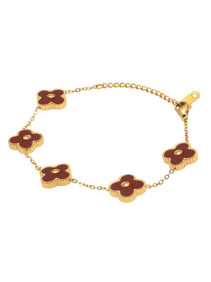 MOONDUST Gold Plated Flower Clover CZ and Crystal Studded Western Style Freesize Bracelet Bangle for Women (MD_3302_R)