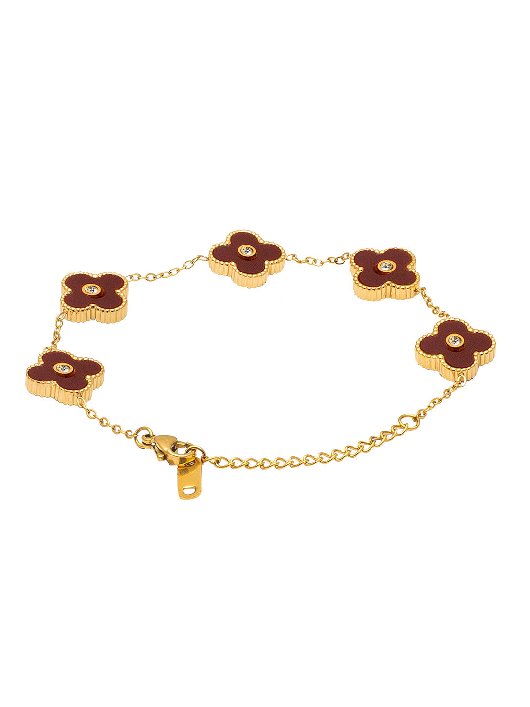 MOONDUST Gold Plated Flower Clover CZ and Crystal Studded Western Style Freesize Bracelet Bangle for Women (MD_3302_R)